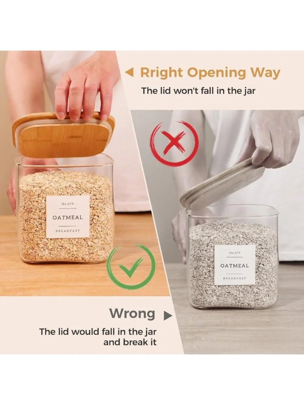 2 Pack Large Airtight Glass Storage Jars with Bamboo Lids & 132 Pantry Labels